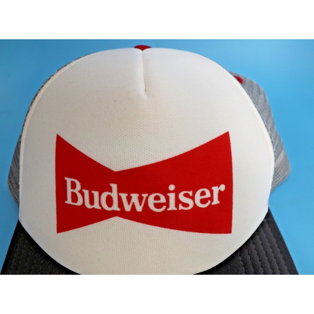 Vintage Budweiser Beer Red Logo Mesh Snapback Trucker Hat Baseball Cap - Picture 11 of 11